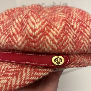 VINTAGE COACH CAP TWEED WOOL FISHERMAN’s HAT BRASS TURNLOCKS LEATHER EVC SZ M/L